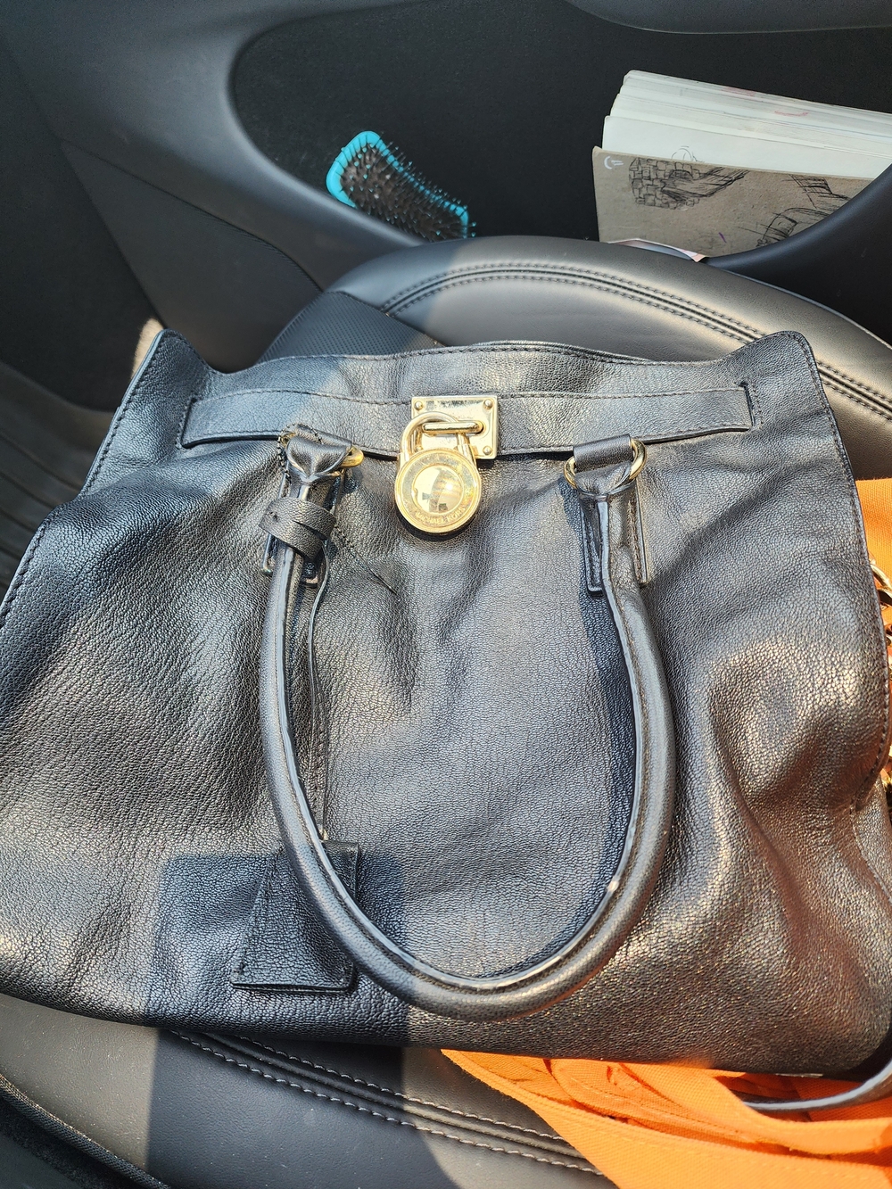 Michael Kors Black Leather Tote with Gold Hardware